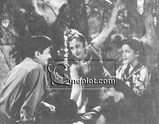 Dev Anand, Ameeta and Nalini Jaywant in Munimji (1955)
