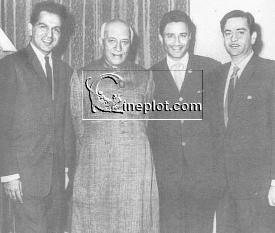 Dilip Kumar, Raj Kapoor and Dev Anand with the then Prime Minister of India Jawaharlal Nehru, 1968
