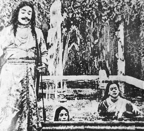 The bathing scene from Phalke's Raja Harishchandra (1913) with D.D. Dabke in the title role and Salunke as Queen taramati. The bathing scene from Phalke's Raja Harishchandra (1913) with D.D. Dabke in the title role and Salunke as Queen taramati.